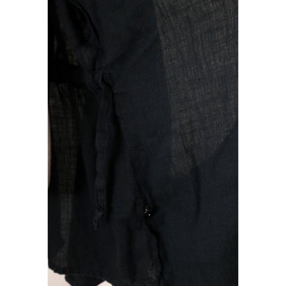 Flax Size L Woven Linen Collared Jacket Button Front High Low Hem Black - Picture 12 of 12